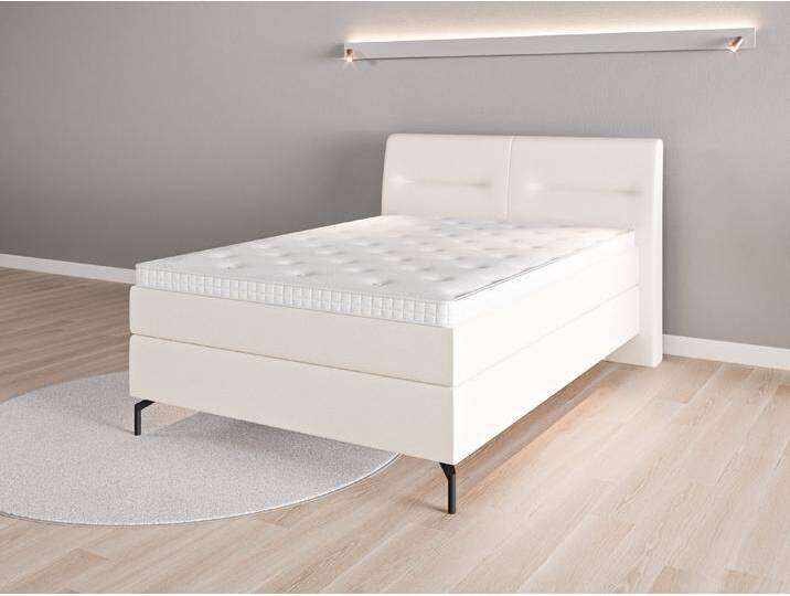 Boxspringbett 140x200 Nr. 1 - Beige/Braun (Cremeweiß) - Feiner Strukturstoff von Casarista