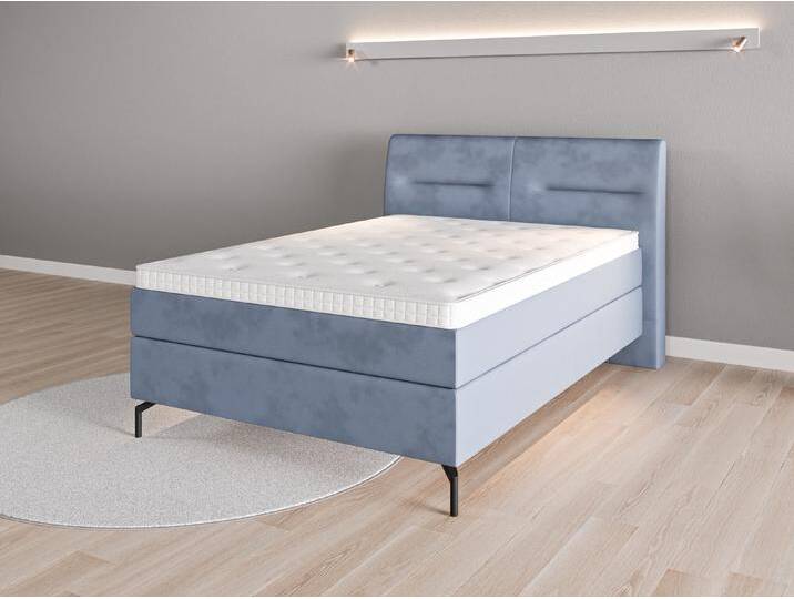 Boxspringbett 140x200 Nr. 1 - Blau (Jeansblau) - Vintage Velours von Casarista