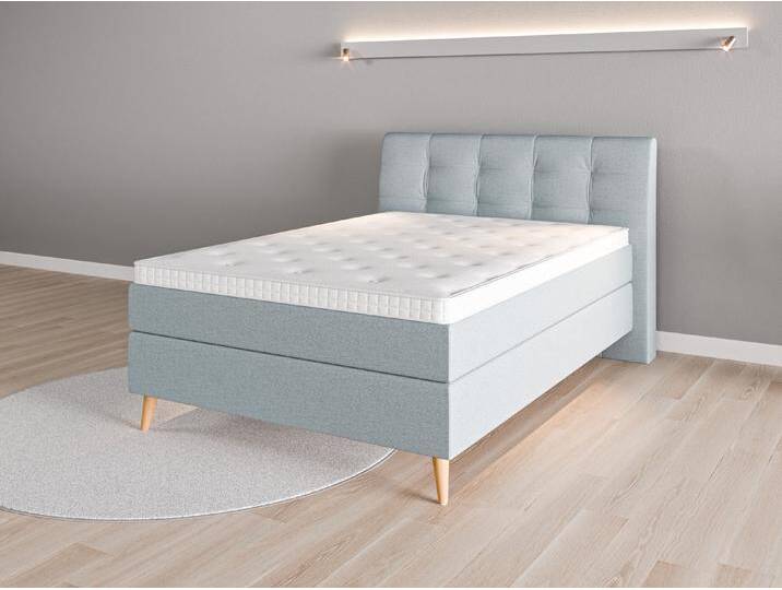 Boxspringbett 140x200 Nr. 1 - Blau (Pastellblau) - Feiner Strukturstoff von Casarista