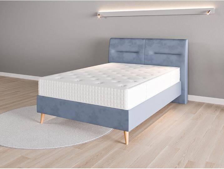 Boxspringbett 140x200 Nr. 2 - Blau (Jeansblau) - Vintage Velours von Casarista