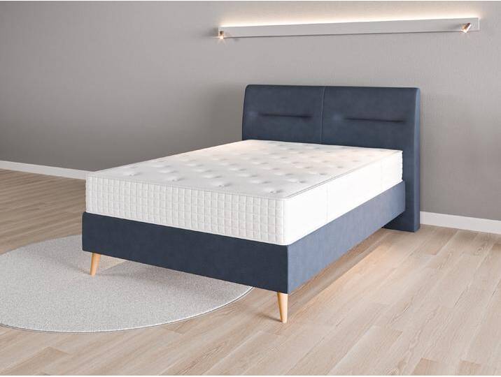 Boxspringbett 140x200 Nr. 2 - Blau (Saphirblau) - Geprägter Mikrofaserstoff von Casarista