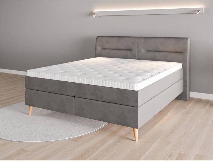 Boxspringbett 180x200 Nr. 1 - Grau (Stahlgrau) - Vintage Velours von Casarista