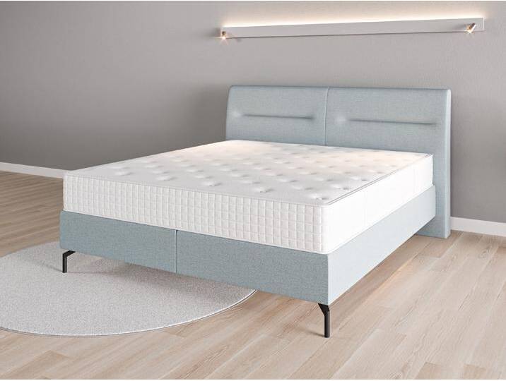 Boxspringbett 180x200 Nr. 2 - Blau (Pastellblau) - Feiner Strukturstoff von Casarista