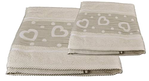 Casatessile Amore cuori Paar Frottee-Handtücher Set mit 2 Gesichts- und Bidet-Badetüchern - Panna von Casatessile