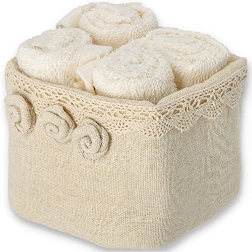 Casatessile Badezimmer-Lavette mit Stoffkorb-Set 4 Stück. Rosen Kleine Handtücher für Gäste. - Crema von Casatessile