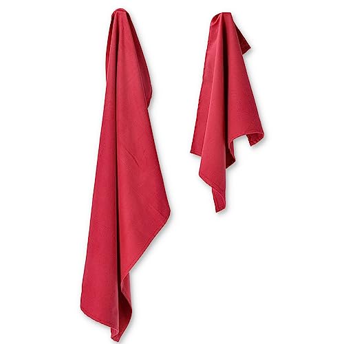 Casatessile Mikrofaser Handtücher Paar 1 cm 40x60 + 1 cm 50x100 - Rosso CILIEGIA von Casatessile