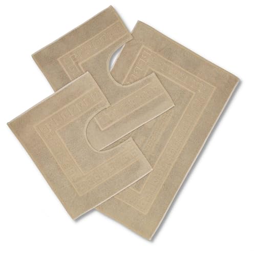 Casatessile Set 3 Badeschwammmatten,1 Teppich 60X90 cm + 2 Rundwc 60x45 cm. Torino Saugfähige Badezimmermatte aus Baumwolle, Badezimmermatte ohne Rutschfestigkeit - BEIGE von Casatessile