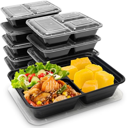 Casativo 20 Stück Meal Prep Boxen m. Deckel u. 3 Fächern, Bento-Boxen für 1,2 l, wiederverwendbare Essensboxen für Mitnahme, Aufbewahrung und Einfrieren von Casativo