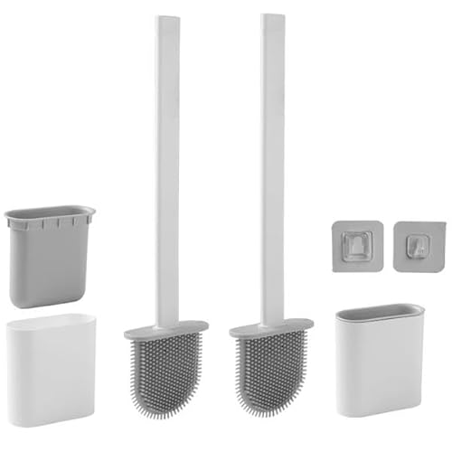 Casativo 2er-Set WC-Bürste mit Silikonborsten, 2 Toilettenbürsten inkl. Bürstenhalter, Weiss/grau, schnell trocknend, die effizientere Art der Toiletten Hygiene von Casativo