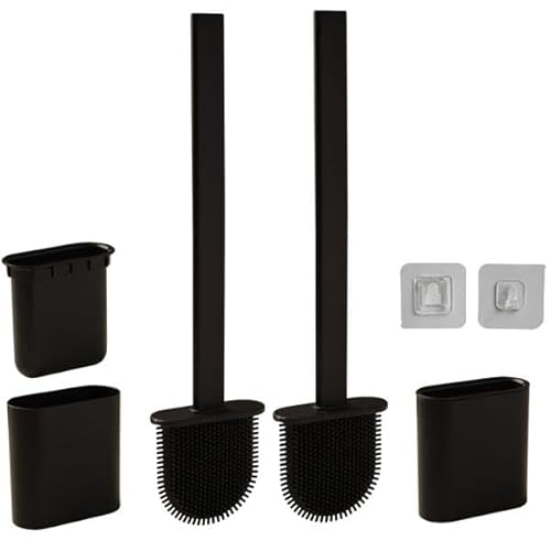 Casativo 2er-Set WC-Bürste mit Silikonborsten, 2 Toilettenbürsten inkl. Bürstenhalter, schwarz, schnell trocknend, die effizientere Art der Toiletten Hygiene - auch zur Wandmontage von Casativo