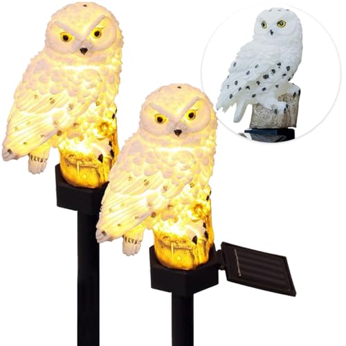 Casativo Effektvolle LED Solar Eule, 2er Set, wetterfest und witterungsbeständig, Solar Gartenleuchte mit Dämmerungssensor, originelle Lichtquelle für Garten und Balkon von Casativo