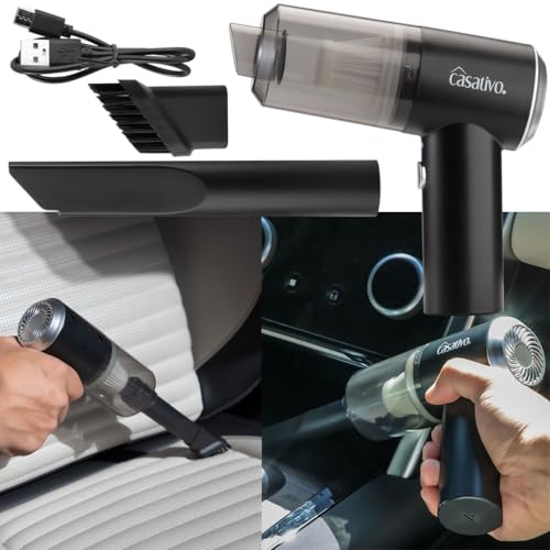 Casativo Kompakter Akku-Handstaubsauger mit LED-Leuchte, leistungsstarkem HEPA-Filter & 3 kPa Saugkraft, schwarz – ideal für Auto, Haushalt von Casativo