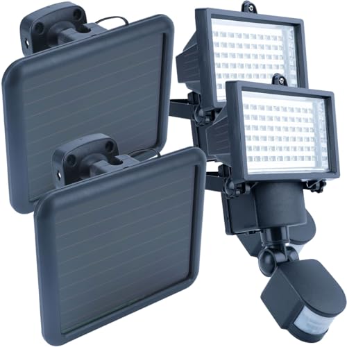 Casativo-Lighting 2er Solar LED Wand Fluter für aussen, PIR-Sensor 180°, 12 W, besonders helle 750 Lumen, IP44, autark dank Solarpanel, angenehmes weisses Licht von Casativo