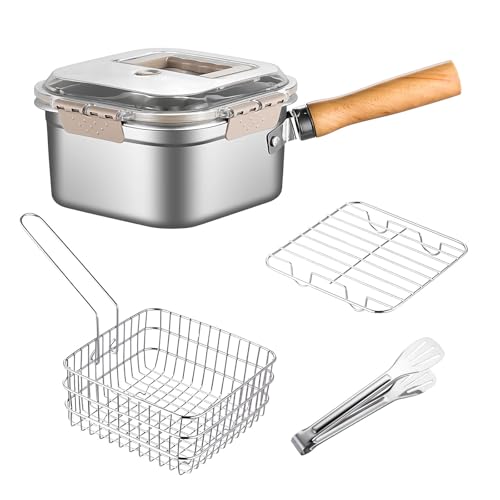Casbomy Edelstahl Frittiertopf Induktion, Abnehmbarer Handheld friteuse sieb für topf, Induktion Frittiertopf Verbrühschutzgriff Friteuse Topf Gut für Tempura, Pommes Frites und Hühnchen（6 Inch） von Casbomy
