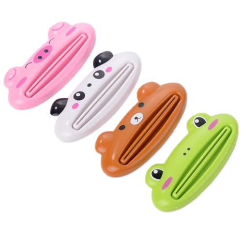 4pcs Zahncremetubenausdrücker Dispenser, Cartoon-Tier Kunststoff Zahnpasta Clip Für Badezimmer-Panda, Schwein, Frosch, Bär (Random Style) von Case Cover