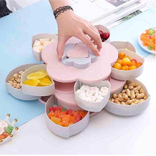 Case Cover Rotierende Snack Box, Blumen-Entwurfs-süßigkeit Food Storage-Box Schmuck-organisator Double-Layer Rotating Obstteller Snack Lagerung Party Hochzeit Süßigkeit Tray (zufällige Farbe) von Case Cover