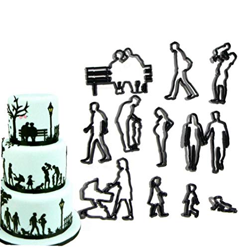 Casecover Set Von 11 Fondant/Ausstechform Paare Silhouette Zuckermasse Blumen Zuckerfertigkeit-Form-Kuchen, Die Werkzeuge Für Ehemann Und Ehefrau, Hochzeit Geburtstag Familien Theme von Casecover