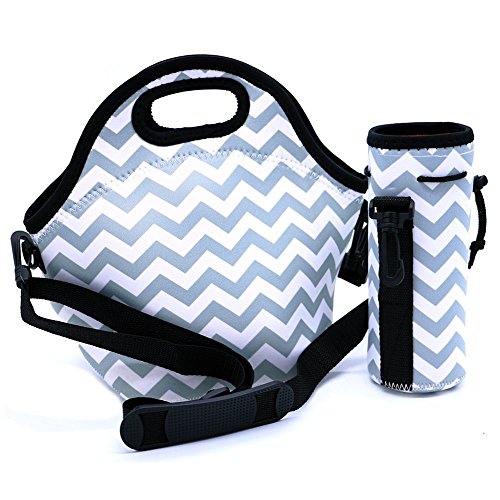 Case Wonder Lunch Taschen, Neopren Lunchtasche Kühltasche Isoliert Kühler Mittagessen Tasche, Wiederverwendbare Wasserdicht Isoliert Mittagessen Bauscht mit Schultergurt für Kinder Schule (Grau Set) von Case Wonder