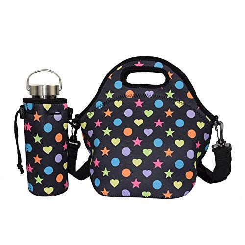 Case Wonder Neopren Lunchtasche Kühltasche Isoliert Kühler Mittagessen Tasche, Wiederverwendbare Wasserdicht Isoliert Bauscht mit Schultergurt für Kinder Schule / Erwachsene Arbeiten(Noir Sets) von Case Wonder