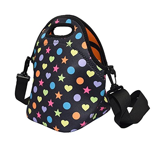 Case Wonder Kühltasche, Neopren, faltbar, Lunchtasche, mit abnehmbarem verstellbarem Schultergurt, hält Lebensmittel frisch für Kinder und Damen (schwarzer Stern) von Case Wonder