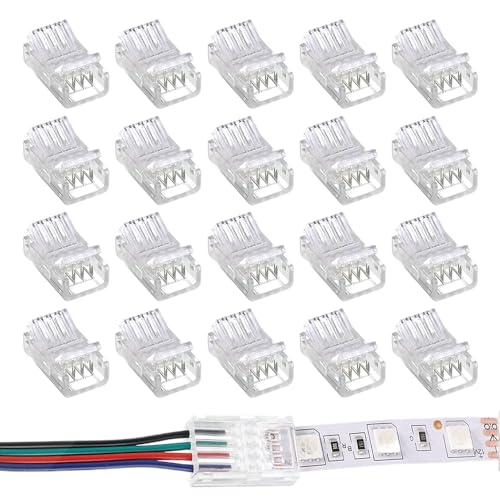 Casenly 20 Stück LED Strip Verbinder 4 Polig, LED Strip Connector 10mm, LED lötfrei Streifenverbinder, 4Pin Verbindungskabel Verbinder für RGB/5050/3528/2835/5630/SMD LED Streifen von Casenly