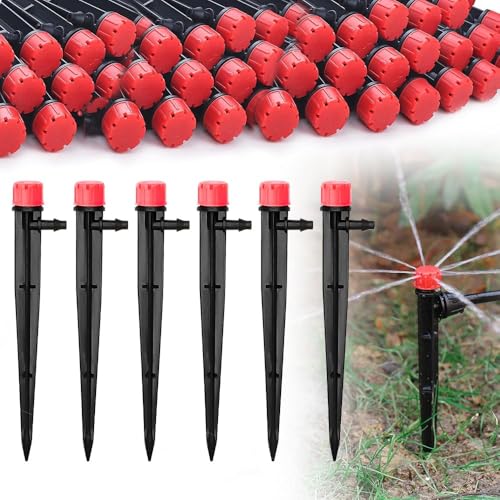 Casenly 50 Stück Einstellbare Bewässerung Sprinkler, 360 Grad 8-Loch Gardena Micro Drip Verbinder Garten Bewässerung Tropfer für 4/7mm Schlauch mit Barb Verbinder für Gewächshaus Topfpflanzen von Casenly