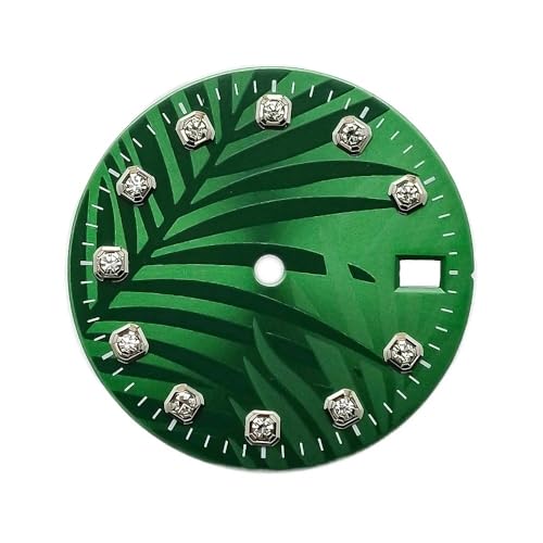 1PC 28,5mm Grün Gelb Grau Blatt Muster Uhr Zifferblatt for NH35 NH36 Bewegung Blatt Muster Kristall Index Uhr Gesicht DIY Teile(Green Silver) von Casetlong