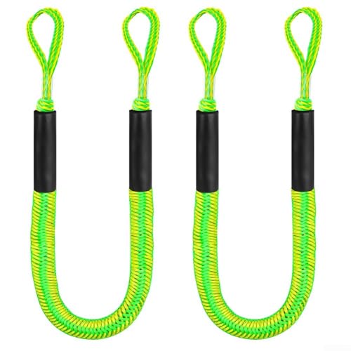 2 x Bungee-Festmacher-Seile 1,2 m für einfaches Andocken von Kajaks, Jetski und kleinen Booten, elastisches Design (2 Stück grün gelb) von CashMuch