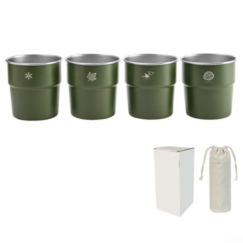4 Stück 300ml für Camping Becher Set, stapelbare Stufenbecher aus 304 Edelstahl, tragbar und für Outdoor Kaffee und Wasser trinken (300ml grün) von CashMuch