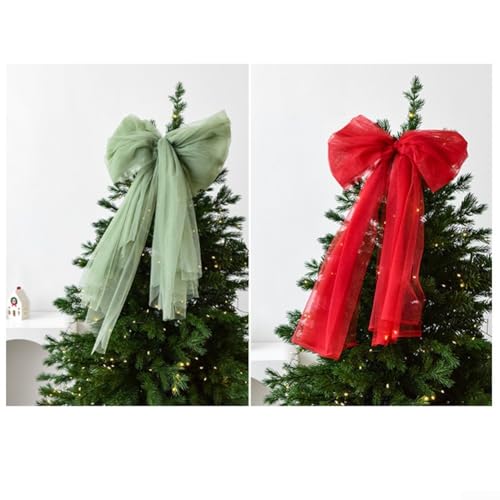 60cm Weihnachten Bowknot Dekoration für Baumspitzen, Kränze und Girlanden, aus Netzgarn für Urlaub DIY Dekorieren (Beige) von CashMuch