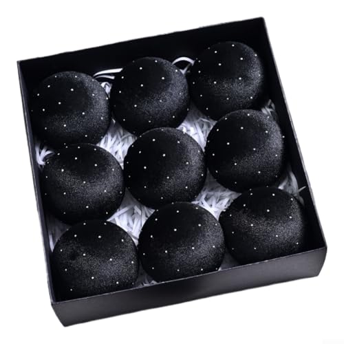 9-teiliges Samt-Weihnachtskugel-Ornament-Set für Feiertagsparty-Dekorationen und Weihnachtsbaum-Verzierungen mit eleganter, weicher Textur (schwarz) von CashMuch