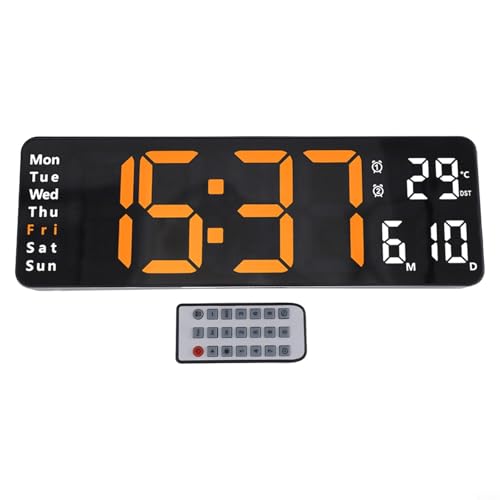 Anpassbare Digitaluhr mit automatischer Helligkeitsregelung, 33 cm, ideal für jeden Raum (orangefarbenes Licht) von CashMuch