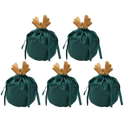 Aufbewahrungsbeutel-Set für Weihnachten, 5-teilig, weicher Samt mit bezauberndem Rentier-Design (grün) von CashMuch