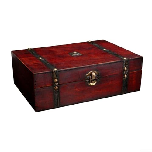 Aufbewahrungsbox aus Holz mit Vintage-Stil und dekorativen rustikalen Bronze-Akzenten für Schmuck und wichtige Dinge (B) von CashMuch