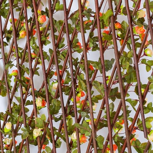 Ausziehbarer Holzzaun mit dekorativen Ranken, für Sichtschutz- und Gartenwände (dunkelrosa) von CashMuch