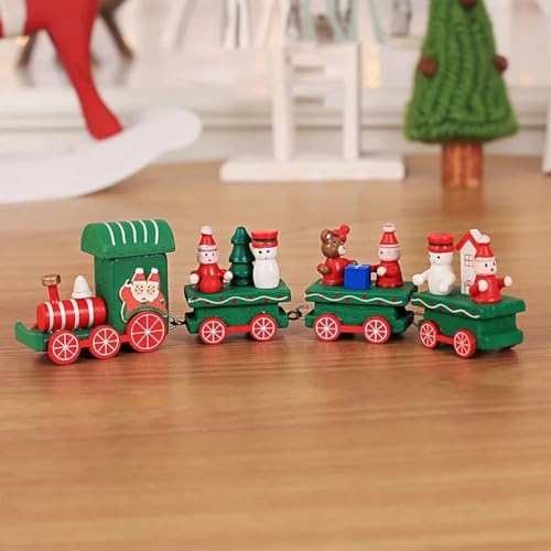 Bezaubernde Mini-Holzeisenbahn Dekoration für Weihnachtsfeiern mit Weihnachtsmann, Schneemann & Bär (grün) von CashMuch