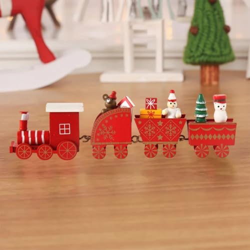 Bezaubernde Mini-Holzeisenbahn Dekoration für Weihnachtsfeiern mit Weihnachtsmann, Schneemann & Bär (rot) von CashMuch