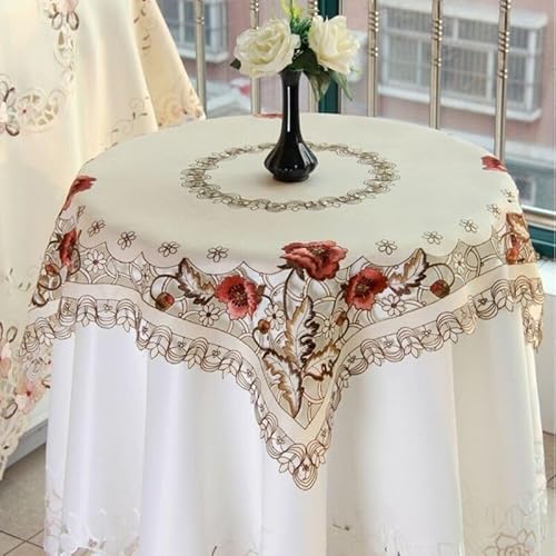 Bezaubernde Vintage-Tischdecke mit gesticktem Blumenmotiv für Feiern (83 x 83 cm) von CashMuch