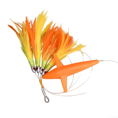 Bootsangeln Thunfisch Köder Feder Trolling Rock mit flachem schlagenden Stahlhaken und UV-Lichteffekt für erhöhte Fischanziehung (orange) von CashMuch