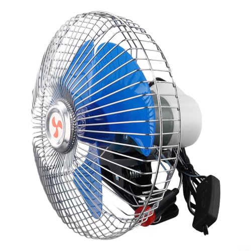CashMuch 12V 24V Auto Ventilator Metall Oszillierender Kopf Lüfter Mit Klemme Leiser Starker Wind Kühlung Für LKW PKW(8-inch 12V) von CashMuch