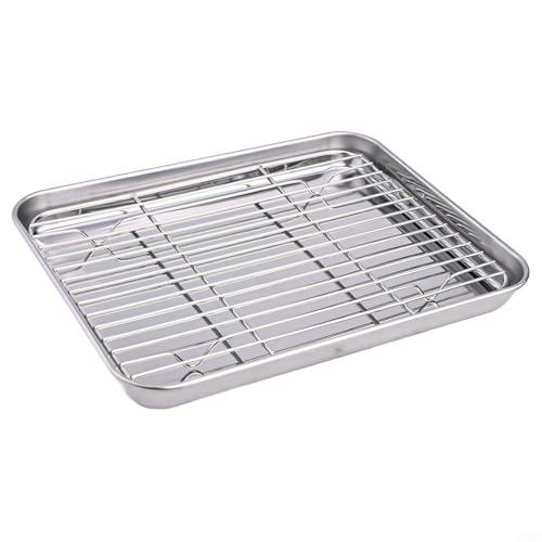 CashMuch 430 Edelstahl-Toaster-Pfannen-Set, Backblech und Kühlgitter der Güteklasse 18/0, 23 x 17 cm, für Kekse, Huhn, spülmaschinenfest (26 x 20 x 2,5 cm) von CashMuch