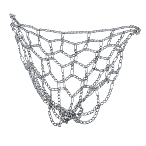 CashMuch Basketballnetz aus Metall mit verzinkten Kettengliedern für den Innen- und Außenbereich, Ersatzkorbnetze, für Felgen in Standardgröße für Parks, Clubs, Heimplätze (Silber) von CashMuch