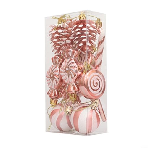 CashMuch Weihnachtskugel-Ornament-Set, 13-teilig, Pfefferminz-Baum-Hängedekorationen, Weihnachtskugeln, Ornamente (Roségold) von CashMuch