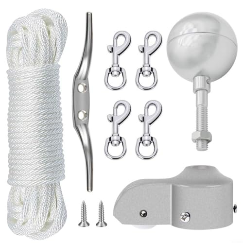 CashMuch Weiß plattiertes Fahnenmast-Zubehör-Set, rund, schwenkbar, Fahnenmastkappe für Outdoor-Gartendekoration und Hof-Display CashMuch Weiß plattiertes Fahnenmast-Zubehör-Set, rund, schwenkbar, Fahnenmastkappe für Outdoor-Gartendekoration und Hof-Display von CashMuch