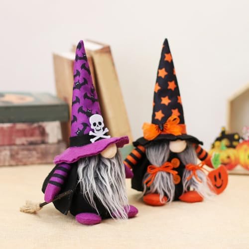 Charmante Halloween-Zwergpuppen für saisonale Displays und Heimdekoration, 2er-Set mit solider Basis für Tische, Schränke und Fenster von CashMuch