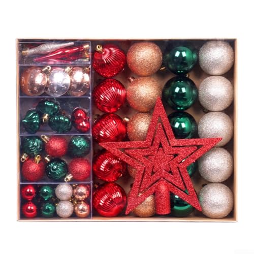 Christbaumkugel-Ornament-Set, 72-teilig, mit Baumspitzenabdeckung, entworfen für festliche Jahreszeitendekoration und Heimdisplay (C) von CashMuch