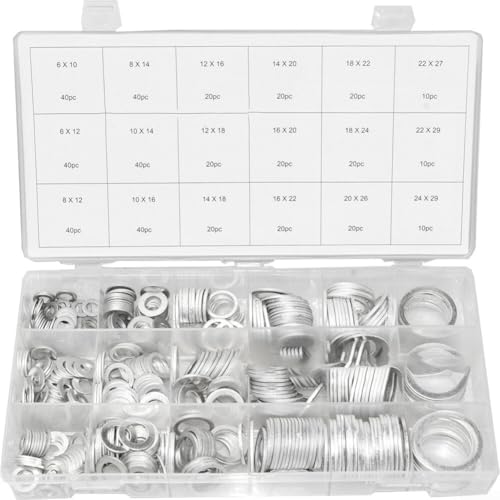 Ein sorgfältig kuratiertes Set von Aluminium-Unterlegscheiben mit wichtigen Größen im Paket von CashMuch