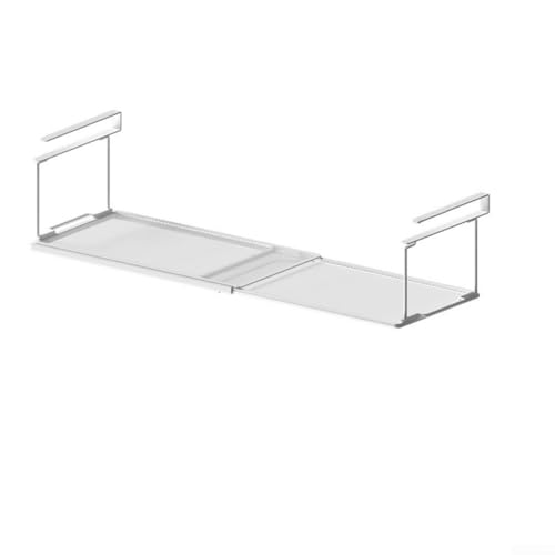 Erweiterbarer Aufbewahrungskorb unter dem Regal mit Karbonstahl-Konstruktion und verstellbarer Größe, perfekt für die Optimierung des Platzes in Schränken und Speisekammern (weiß) von CashMuch