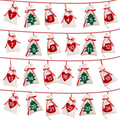 Filz Hängetasche für Urlaub Countdown Kalender mit Zahlen 1 bis 24, geeignet für Weihnachtsdekorationen und Leckerli-Aufbewahrung (Zahlen 1 bis 24) von CashMuch