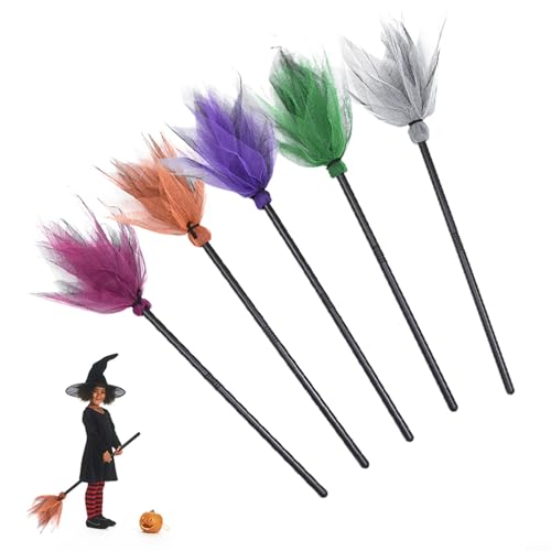 Halloween Cosplay Must Have Abnehmbare Hexenbesen Requisite lustige Ergänzung zu Ihrer Kostüm-Kollektion (Orange + Rose Rot + Grau + Grün + Lila) von CashMuch